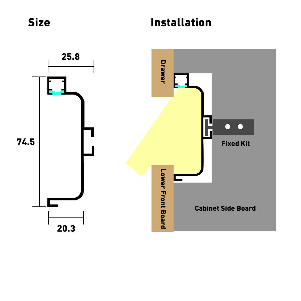 Modern Aluminum Drawer Slide with Integrated LED Lighting Strip